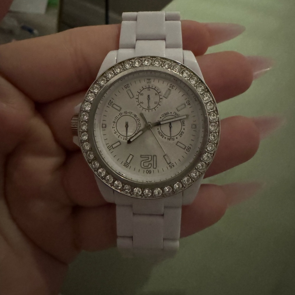 Elegant White Watch with Crystal Accents